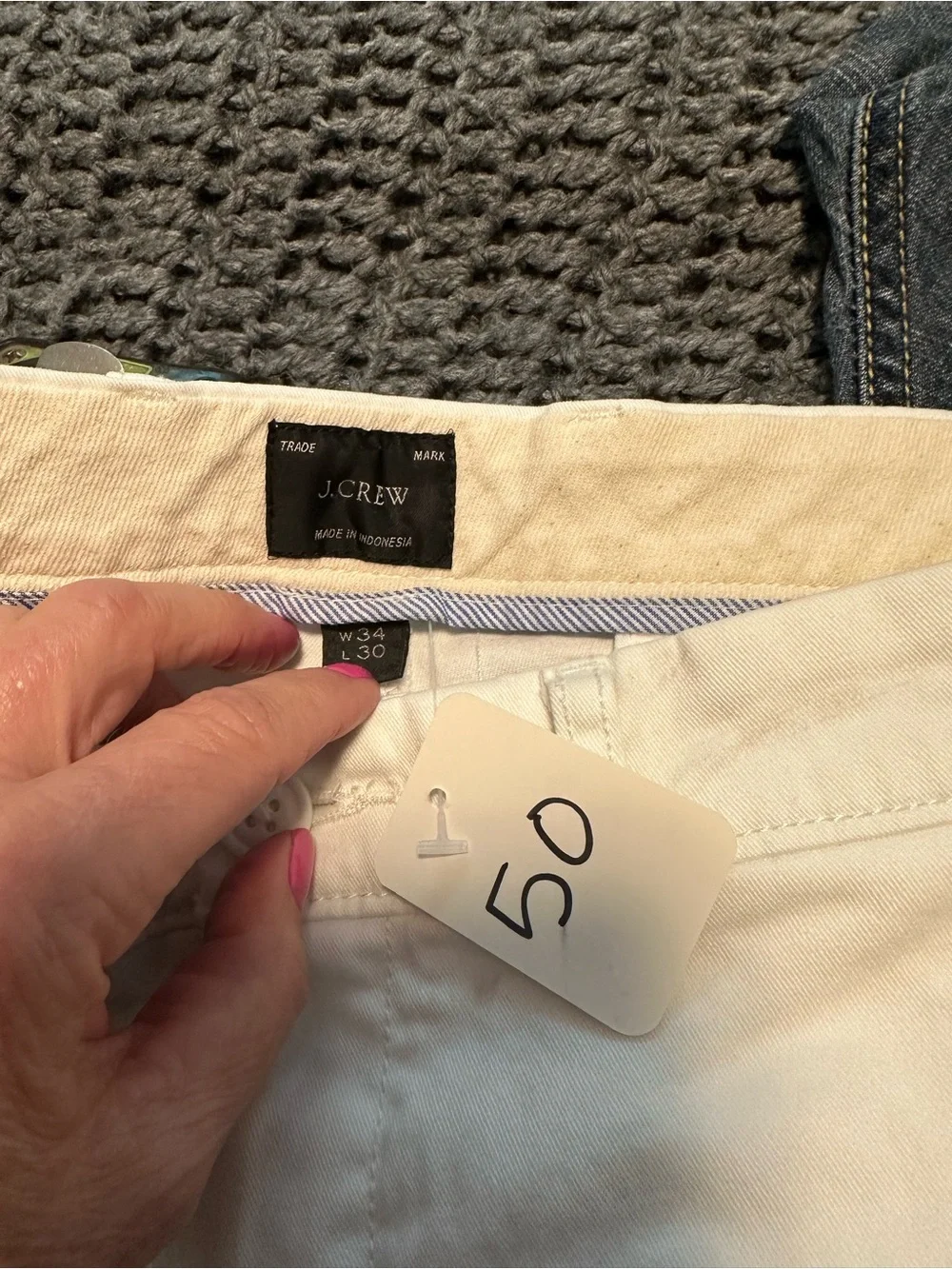J.Crew Men’s White Stretch Chino Pants Slim Straight W34 L30 Cotton Resort Beach